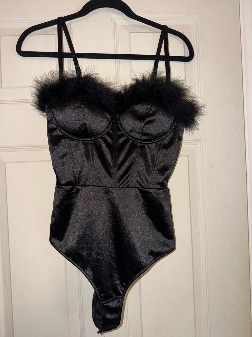 Windsor Black velvet Marabou Trim Bodysuit
